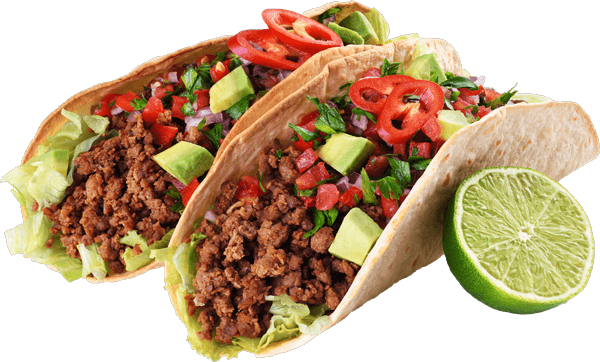 A pair of tacos and a lime.